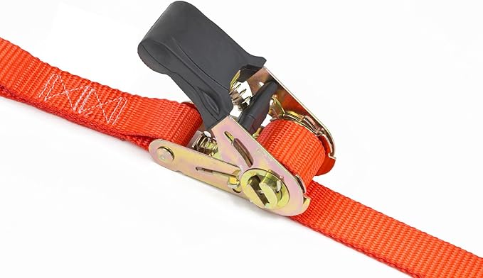 PowerTye - Endless Ratchet Strap - Easy Grip (Hookless), Orange Tie Down Strap w 400 lb. Working Load Limit  1,200 lb. Break Strength, Ideal for Motorcycle, ATV, Bike,  Coolers, 1in x 7ft, 2-Pack