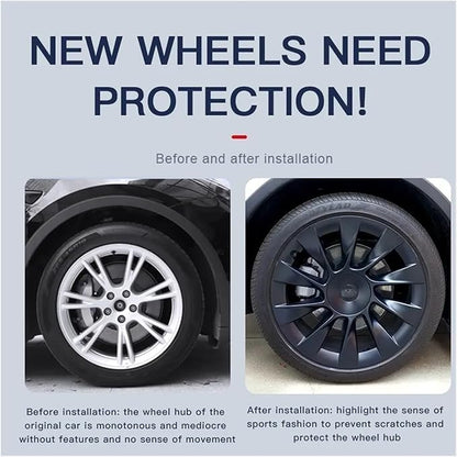 Compatible for Tesla Model 3/Y 2023 2022 2021 2020 Inch Wheel Protectors ABS Hubcap Patch Hub Cap Stickers Accessories Car Decals Exterior(Carbon Fiber Pattern)