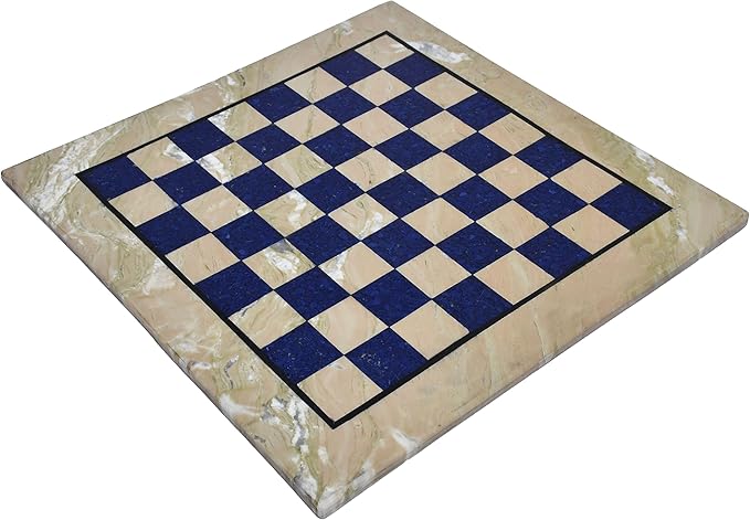 15x15 Marble and Lapis Lazuli Stone Chess Board - Handcrafted Luxury Game Board for Chess Enthusiasts and Collector