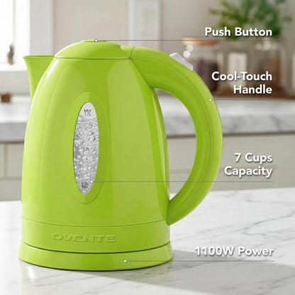Electric Kettle, 1.7L Fast Boiling Water Heater for Coffee or Tea, BPA Free with Water Level Gauge, Auto Shut-Off, Boil-Dry Protection, Indicator Light and Removable Filter, Green KP72G