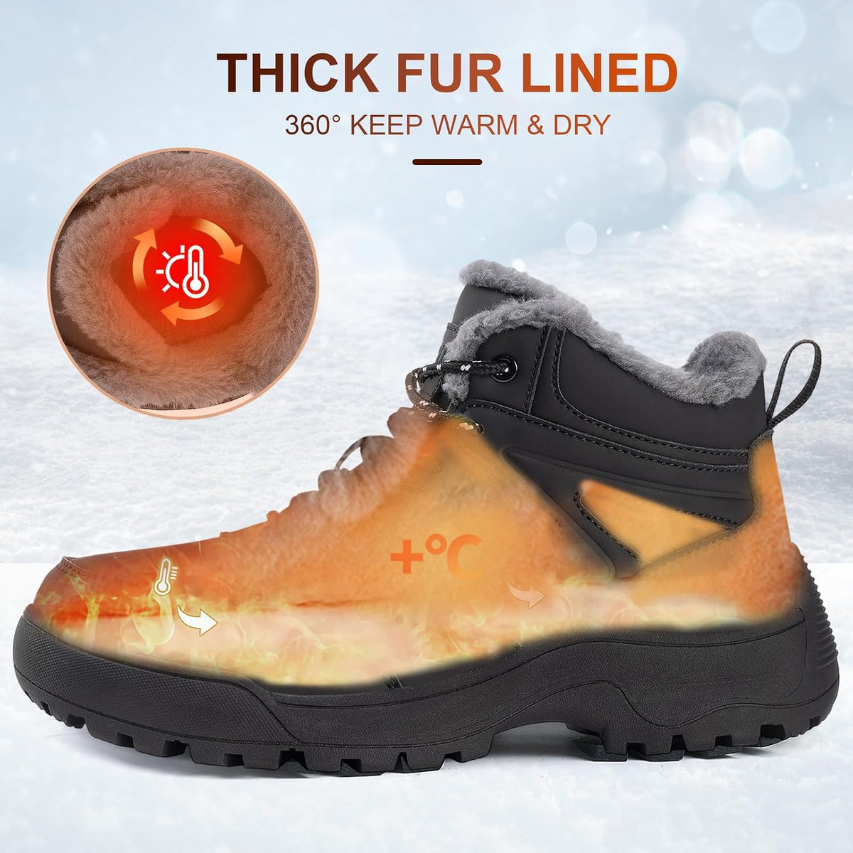 Qiucdzi Winter Boots for Women Snow Boot with Warm Fur Lined Anti-Slip Ankle Booties Walking Shoes Non-Slip Outdoor Trekking Shoes