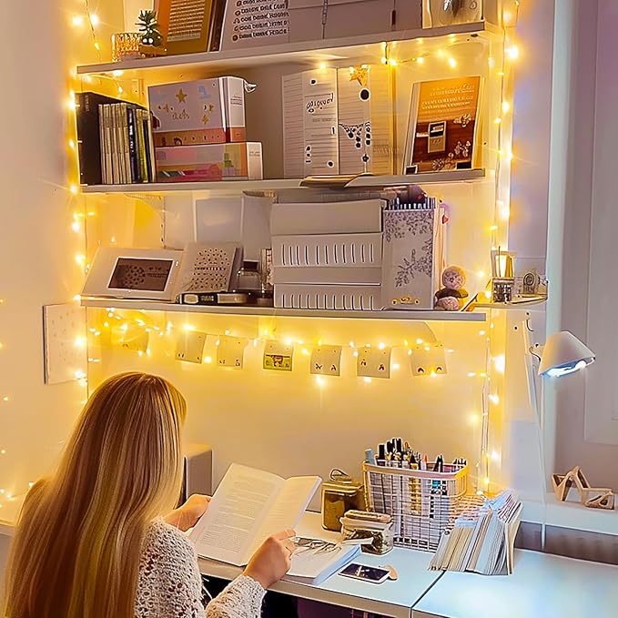 JMEXSUSS Connectable Warm White String Lights Indoor, 8 Modes Christmas String Lights Plug in Fairy String Lights for Bedroom, 33ft 100 LED Twinkle Lights Outdoor for Christmas Tree Decor