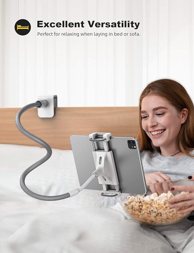 Lamicall Gooseneck Tablet Holder, Tablet Stand : Flexible Arm Clip Tablet Mount Compatible with iPad Mini Pro Air, Kindle, Switch, Galaxy Tabs, More 4.7-10.5" Devices - Gray