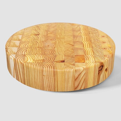 Larch Wood Canada End Grain Round Cheese Cutting Board, Standard Line, Handcrafted for Professional Chefs  Home Cooking, 10" Diameter and 2" Thick