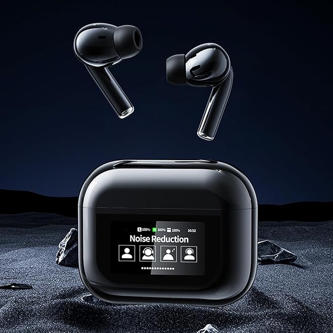 VBESTLIFE Earbuds with Touchscreen Charging Case, 5.4, Noise Cancelling, 4H Playback, 380mAh Charging Case (Black)