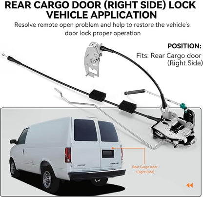 SYERAL Door latch assembly wcable  rod Right Side Rear Cargo door Compatible with 1992-2014 E-150 E-250 Club Wagon Econoline Club Wagon 6C2Z-15431A02-AA, 8C2Z-15431A02-C