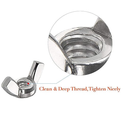 Hurrican 14"-20 Stainless Steel Wing Nuts - 50PCS Butterfly Ear Wingnuts