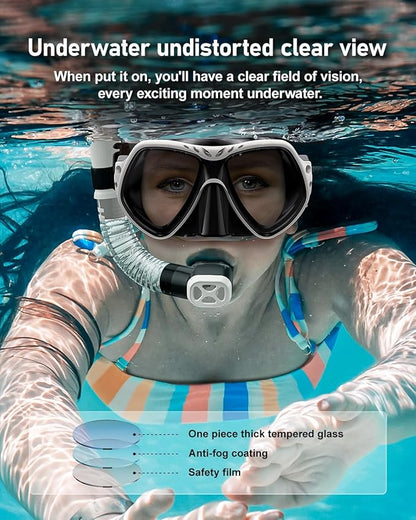 Swim Goggles with Nose Cover,180A Clear View Coating Tempered Glass with Anti-Fog Scuba Diving Swim Mask for Adults  Youth