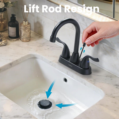ARCORA Sink Drain with Overflow, Bathroom Sink Stopper with Lift Rod, Matte Black Drain for Vessel Sink