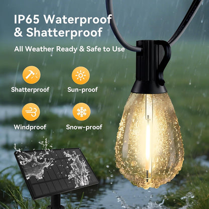 HJQ 60FT Solar String Lights Outdoor Waterproof, Solar Powered Patio Lights with Remote & USB Port, 20+1 LED Shatterproof Bulbs, 3 Modes, Dimmable Solar Hanging Lighting for Yard Garden Party