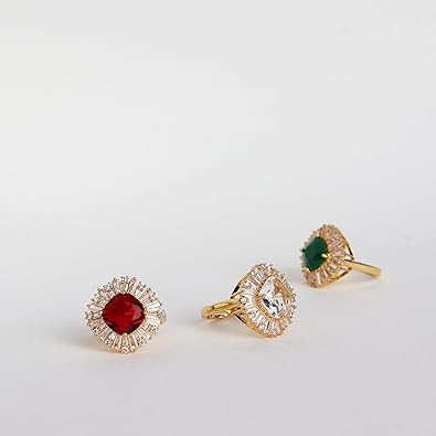 Jean Beau Gold Rhinestone Statement Adjustable Ring for Women Large Crystal Cubic Zirconia Stacking Rings Prom Wedding Bridal Finger Jewelry Gift for Her