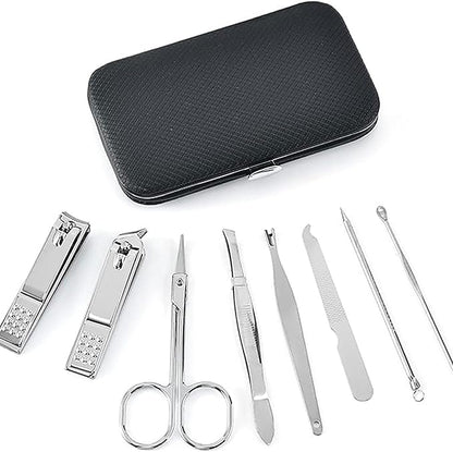 Manicure Set, 8pcs Nail Clippers Kit, Stainless Steel Manicure Kit, Nail Clipping Tools Portable Travel Grooming Kit, The Best Gift with Luxurious Case (A)