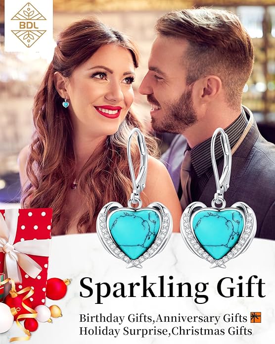 BDL Genuine Turquoise Jewelry for Women, Sterling Silver Earrings and Necklaces for Women, Leverback Dangle Drop Earrings Jewelry¦