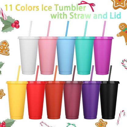Honeydak 15 Pack Tumbler with Straw and Lid Bulk Cups for Gifts Water Bottle Iced Coffee Travel Mug Cup Reusable Plastic Tumblers for Party Birthdays 24-27 oz (Solid Color)