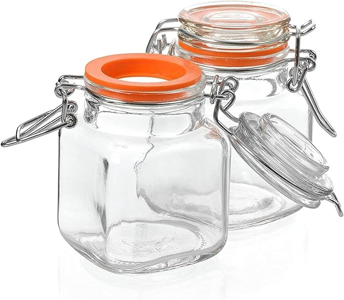 Miniature Square Glass Storage Spice Jar with Sealed Lid (Pack of 2)