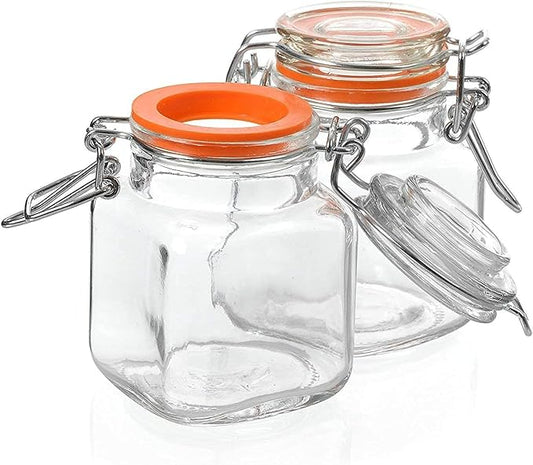 Miniature Square Glass Storage Spice Jar with Sealed Lid (Pack of 2)