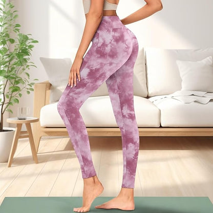 Leggings with Pockets for Women Tummy Control Workout Pants Tie Dye Leggings High Waisted Yoga Pant Gym Trousers