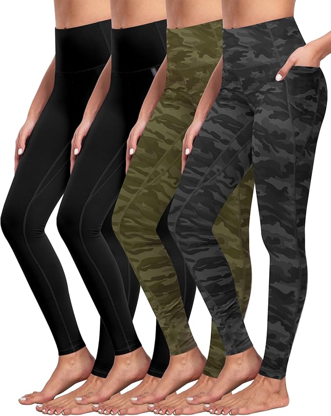 NORMOV 4 Packs Yoga Leggings with Pockets for Women, Soft High Waisted Tummy Control Workout Pants