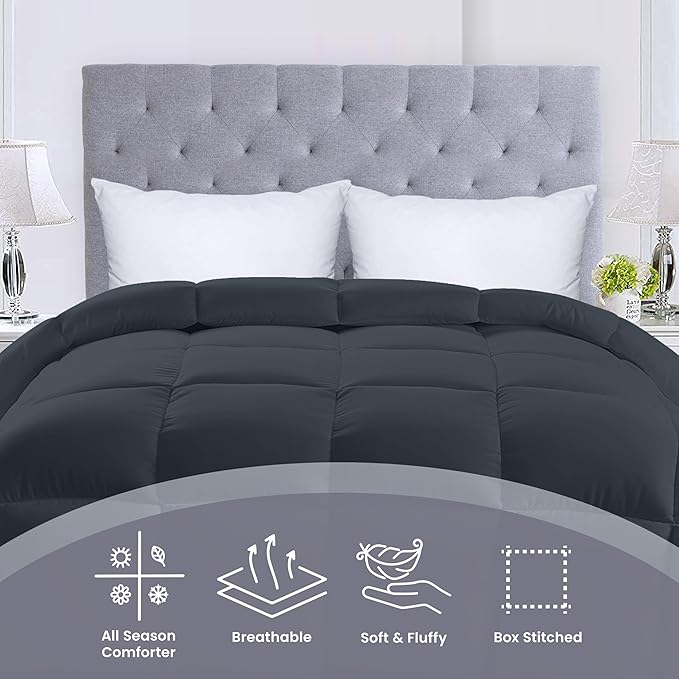Utopia Bedding Comforters Queen Size, All Season Duvet Insert, Down Alternative Box Stitched Bed Comforter with Corner Tabs, Machine Washable (Grey)