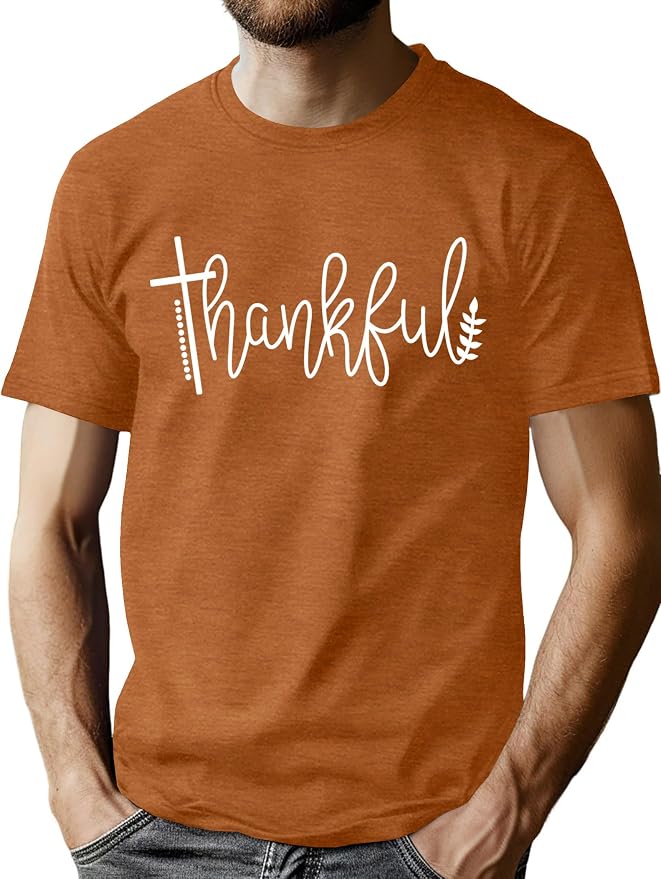 HQP Thanksgiving Shirts for Men: Thankful Grateful Blessed T Shirt Fall Pumpkin Graphic Tees Tops
