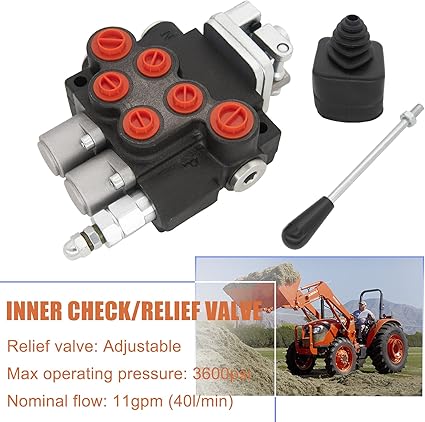Hydraulic Valve 2 Spool, Hydraulic Directional Control Valve, 11GPM Hydraulic Joystick Control Valve for Tractors Loaders, Double Acting Cylinder Spool