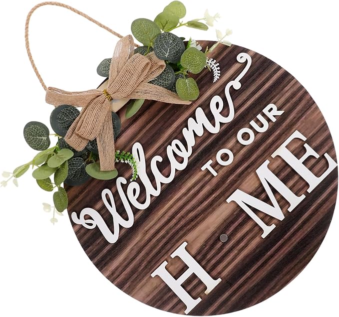 ERINGOGO Interchangeable Welcome Sign Wooden Door Plate Pendant Front Door Decor Hanging Ornament