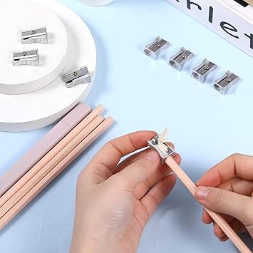 24 Pcs Pencil Sharpener Handheld Metal Mini Pencil Sharpeners Single Hole Rectangular Small Sharpeners Pencil Sharpening Bulk Manual Pencil Sharpener for Graphite Colored Pencils Wood-cased Pencils