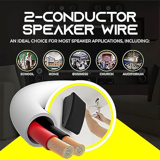 PAKA TOOLS Speaker Wire (100 Feet) (Copper Clad Aluminum) - Fire Safety in Wall Rated Audio Speaker Wire Cable  CL2 Rated  2 Conductors - CCA, 100ft,ONE Spool (12 Gaige)