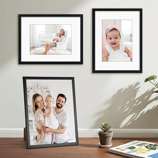 Giftgarden Black 8.5x11 Picture Frame Set of 4, Matted to 6x8 Picture or 8.5 x 11 Inch Certificate Award Document Without Mat, Wall and Tabletop Display