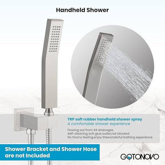 gotonovo Wall Mount High Pressure Brushed Nickel Square Hand Held Shower