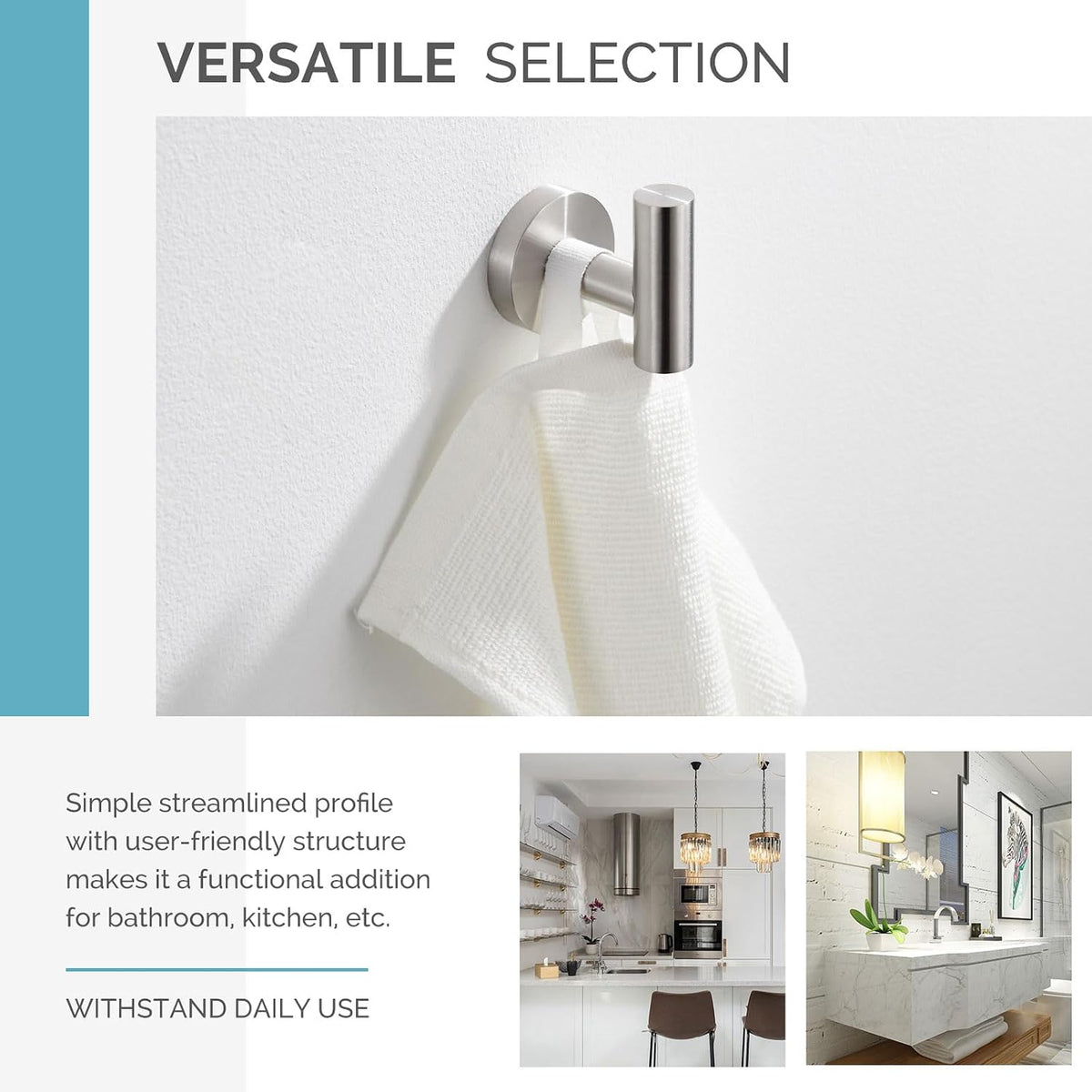 Angle Simple SUS304 Stainless Steel Robe & Towel Hook, Brushed Nickel