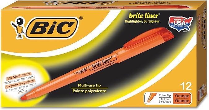 BIC Brite Liner Highlighter Chisel Tip Orange DOZEN (BL11-OE)