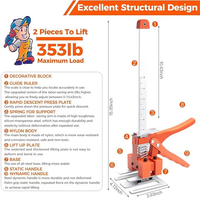 ZERONDER Labor-Saving Arm, 15.35-Inch Men's Labor-Saving Tool, 2-Piece Height Adjustment Device, Can Achieve 10.43 Inches of Lift Through The Arm, Used To Install Furniture, Cabinets, Tiles, Etc.
