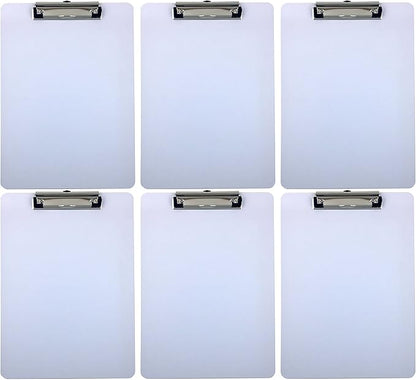 Clipboard Dry Erase Surface 9'' x 12.5'' Letter Size Low Profile Clip Whiteboard (Pack of 6)