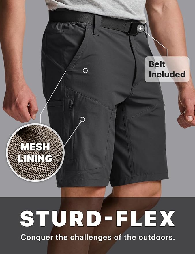 CQR Men's Quick Dry Stretch Hiking Cargo Shorts, Lightweight Water Resistant Tactical Casual, Golf & Outdoor with Pockets