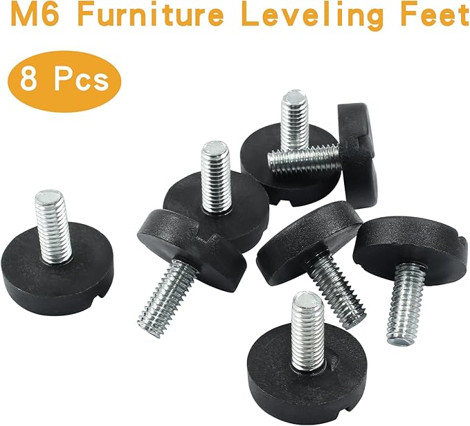 8 Pcs M6 Furniture Lvelers Table Leg Levelers, Levelling Foot Screw on Furniture Adjuster Mini Adjustable Feet for Furniture Legs Patio Furniture Feet - Black