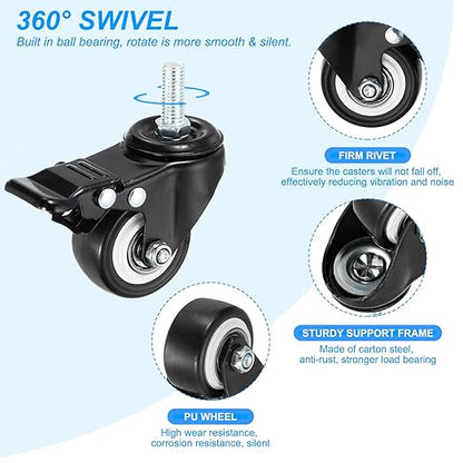 PATIKIL 2 Inch Stem Casters, 2 Pack PU Threaded Stem Caster Wheel with Brake 360 Degree Rotation M10 x 25mm for Rolling Cart Cart Wheels Furniture Replacement