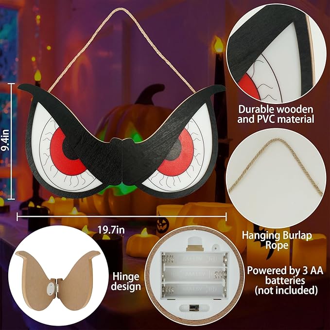 Agusbagli 40 LED Halloween Flashing Spooky Eyes Lights, 20" Battery Operated Halloween Window Lights with 2 Glowing Modes Foldable Design Hanging Light Up Eyes for Halloween Indoor Outdoor Decorations
