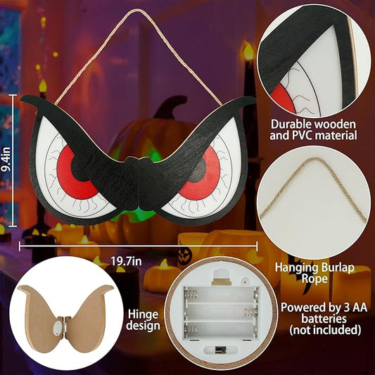 Agusbagli 40 LED Halloween Flashing Spooky Eyes Lights, 20" Battery Operated Halloween Window Lights with 2 Glowing Modes Foldable Design Hanging Light Up Eyes for Halloween Indoor Outdoor Decorations