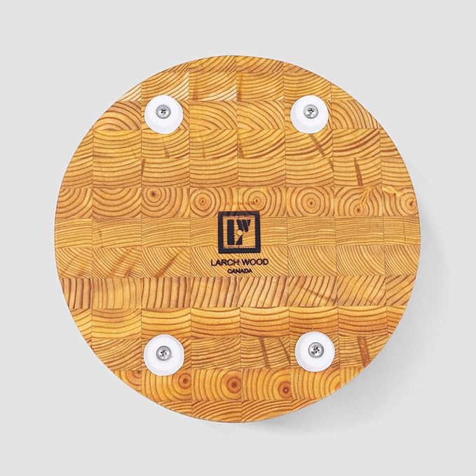 Larch Wood Canada End Grain Round Cheese Cutting Board, Standard Line, Handcrafted for Professional Chefs  Home Cooking, 10" Diameter and 2" Thick