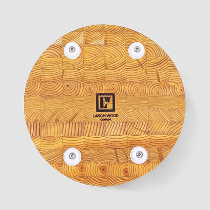 Larch Wood Canada End Grain Round Cheese Cutting Board, Standard Line, Handcrafted for Professional Chefs  Home Cooking, 10" Diameter and 2" Thick