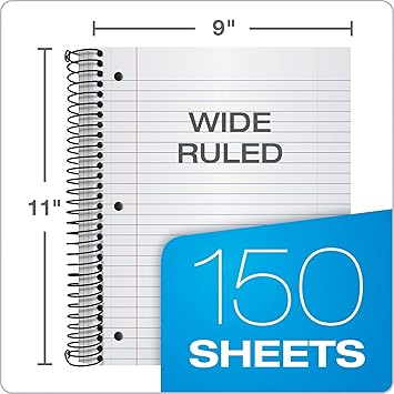 Oxford Spiral Notebook 3 Pack, 3 Subject, Wide Rule, Durable Plastic Covers, Strong Coil, 3 Durable Pockets, 8.5 x 11, 150 Sheets, Red, Green, Blue (89804)