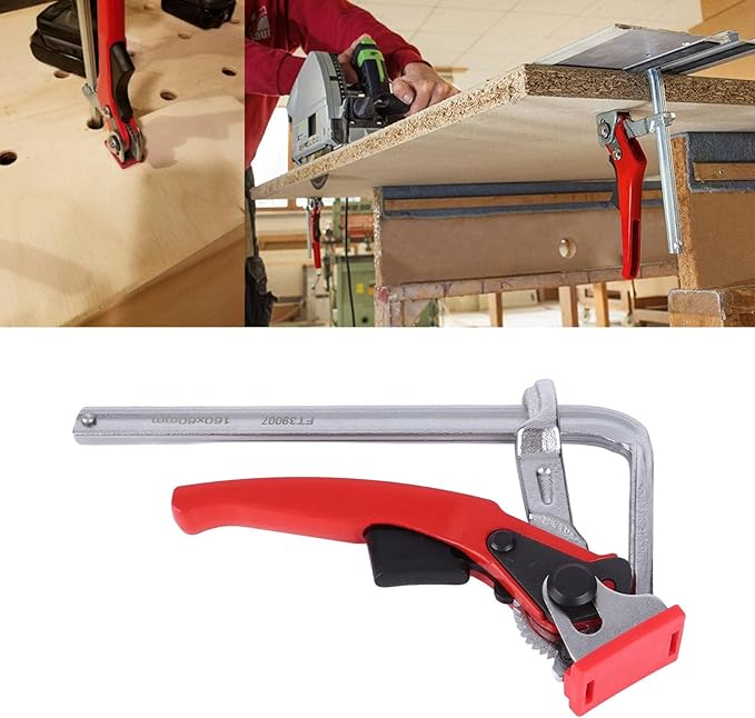 Rail Clamp, All Steel Ratcheting Table Clamp Quick Screw Rail Clamp 540 lb Clamping Force Aluminium Alloy for Woodworking, Bar Clamps
