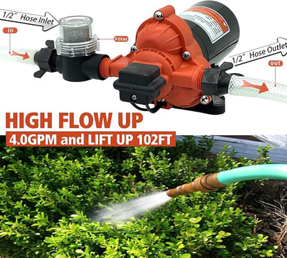 115V Water Diaphragm Pump, Industrial Water Pressure Pump, 50 PSI Self-Priming Pump on Demand with American Plug for Kitchen, Bathroom, Caravan, Marine Yacht