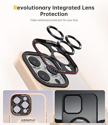 JUESHITUO for iPhone 15 Pro Max Case with Integrated Camera Lens Protection, [Tailored for MagSafe] [Mil-Grade Shockproof Defense] Translucent Matte Protective Case for iPhone 15 Pro Max, Pink