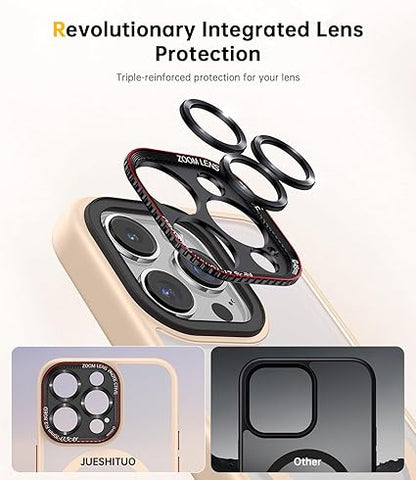 JUESHITUO for iPhone 15 Pro Max Case with Integrated Camera Lens Protection, [Tailored for MagSafe] [Mil-Grade Shockproof Defense] Translucent Matte Protective Case for iPhone 15 Pro Max, Pink