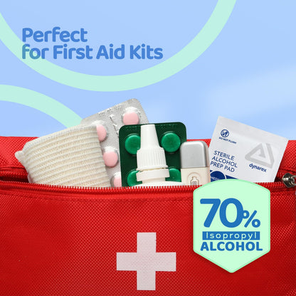 Dynarex DynaSafety Sterile Alcohol Prep Pads - Medium - 70% Isopropyl Alcohol, Individually Wrapped, Soft Cleaning Wipes - 170 per Box