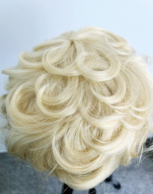 Maery Human Hair Topper Closure Short Curly Hair Topper Clip in Hair Pieces Weaving Hair Replacement Top Hairpieces Wiglet for Women with Thinning Hair 6inch 613 Blonde Color