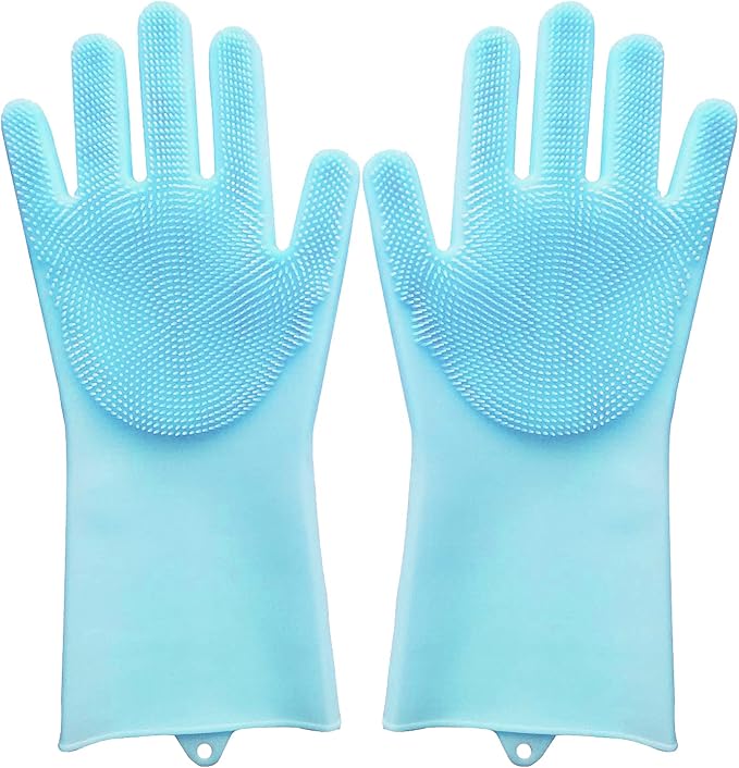 Pet Republique Silicone Bathing Gloves for Dogs, Cats, & Most Animals – Long Sleeve Grooming Glove with Foam Scrubbing Bristles