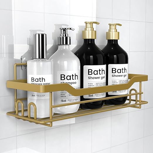 Shower Caddy Shelves Organizer Rack, Single Pack Shower Caddy, Shower Shelves for Inside Shower, No Drilling Wall Mounted Self Adhesive Shower Shelves, Matte Gold